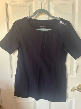 Talbots Navy Short-Sleeve Shoulder-Button Knit Top